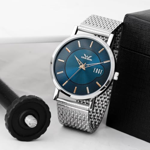 LOUIS DEVIN Stainless Steel Chain Analog Wrist Watch for Men (Blue Dial) | LD-GR092-BLU-CH - Image 3