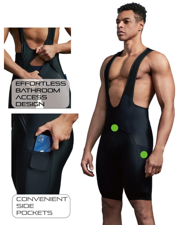 CEROTIPOLAR Men's Bathroom Access Cycling Bibs Shorts Padded，Gravel Bike Biking bib Shorts Bicycle Shorts UPF50+ Black - Image 3