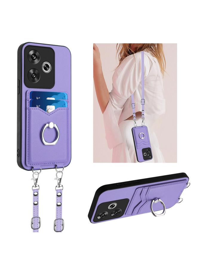 Case For Xiaomi Poco F6 5G India R20 Crossbody Rope Ring Card Holder Phone Case
