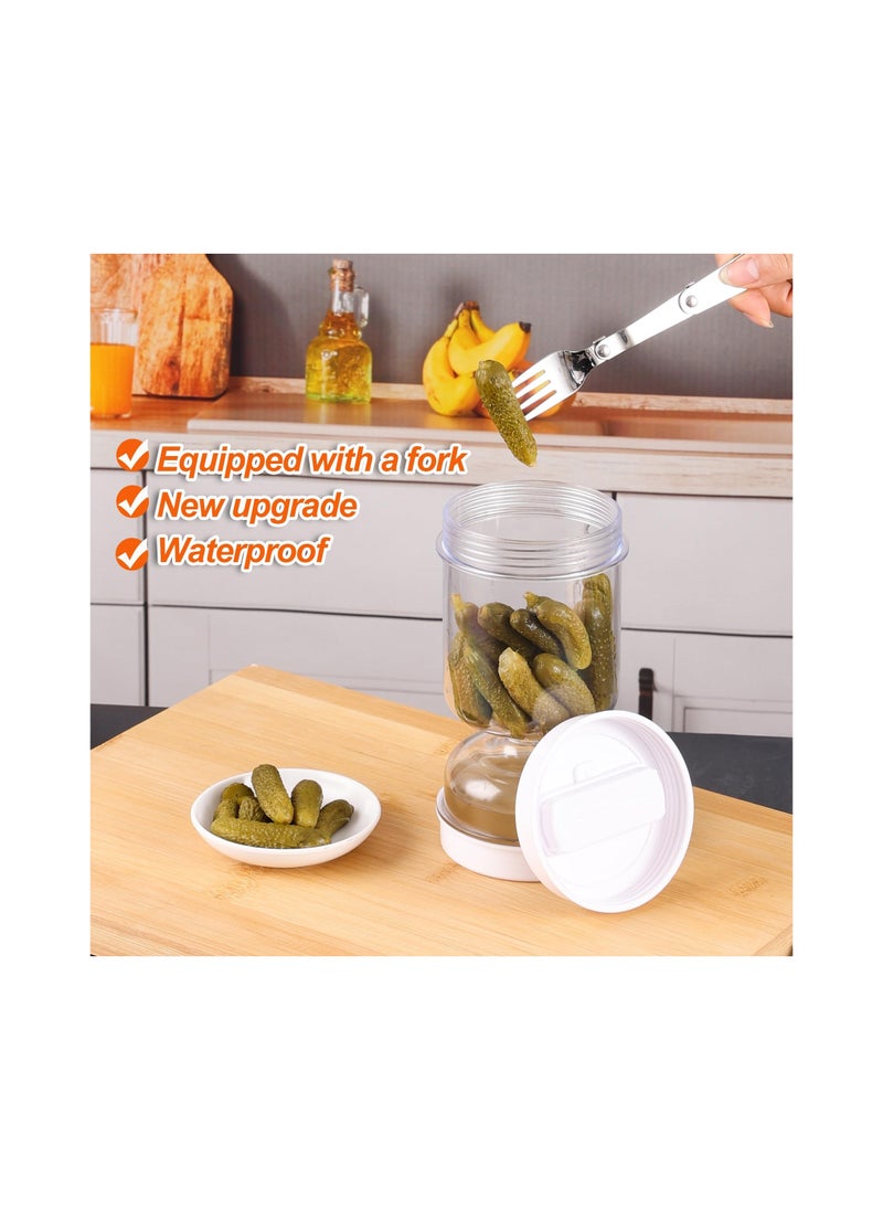 Generic - New Upgrade Pickle and Olive Hourglass Jar, with Strainer Flip Olive Hourglass Jar, Wet and Dry Pickle Juice, Juice Separator, Pickle Container, Kimchi Jar for Airtight Food Storage(With a Fork) - Image 1