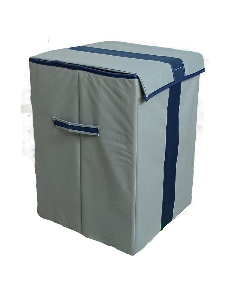 Folding Laundry Basket for Clothes with Lid HandleToys Organiser75 Litre Pack of 1 Blue Grey - Image 1