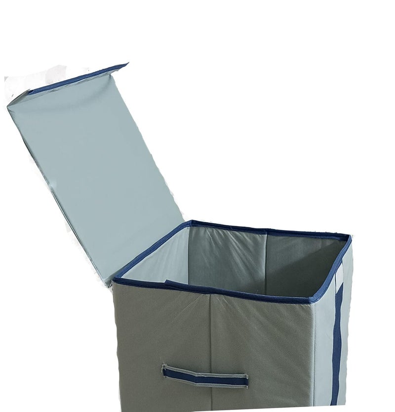 Folding Laundry Basket for Clothes with Lid HandleToys Organiser75 Litre Pack of 1 Blue Grey - Image 2