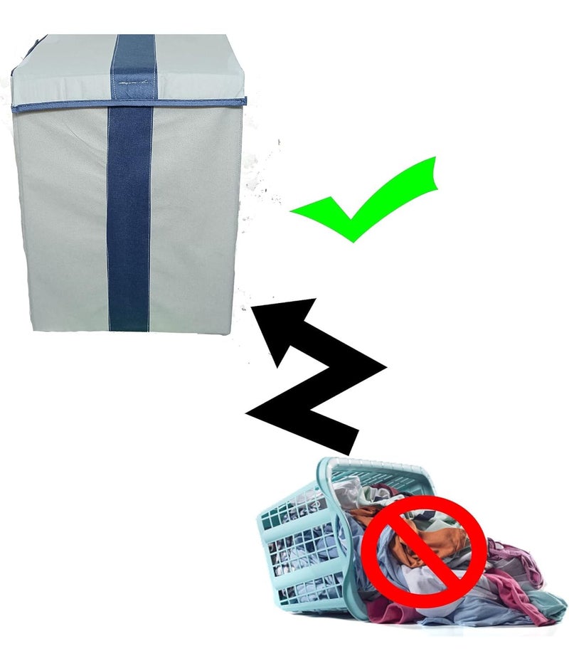 Folding Laundry Basket for Clothes with Lid HandleToys Organiser75 Litre Pack of 1 Blue Grey - Image 4