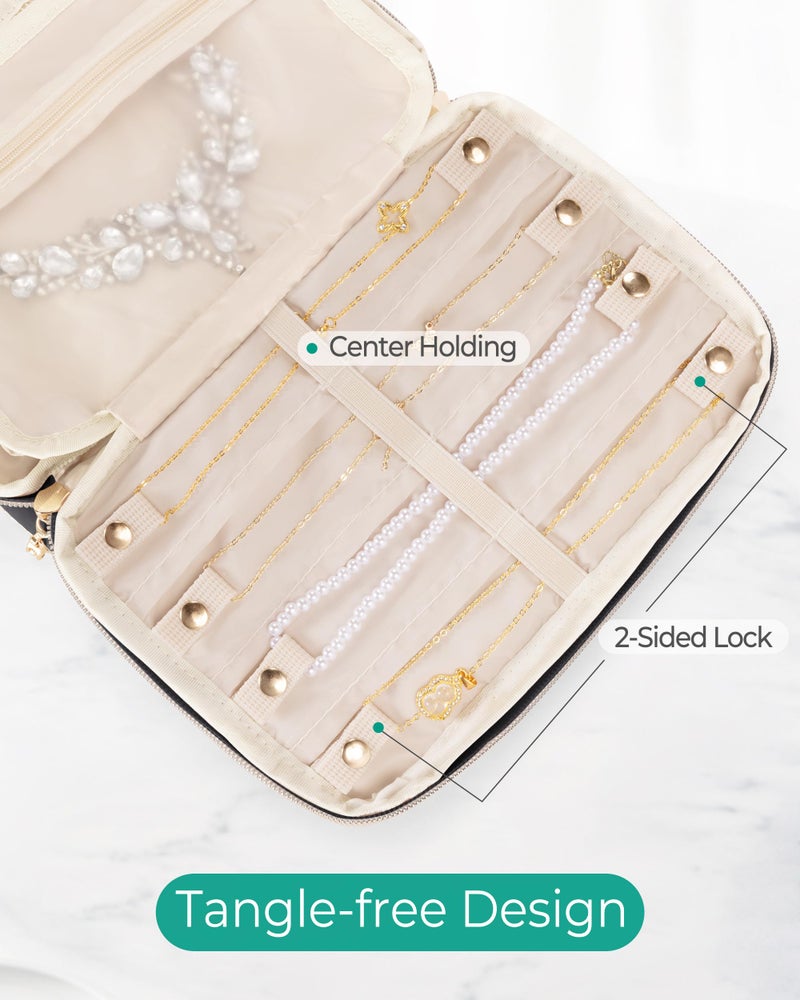 Marscamd Travel Jewelry Organizer Case for Women, Foldable Jewelry Bag for Earrings, Rings, Necklaces, Bracelets, Brooches, Black - Image 3