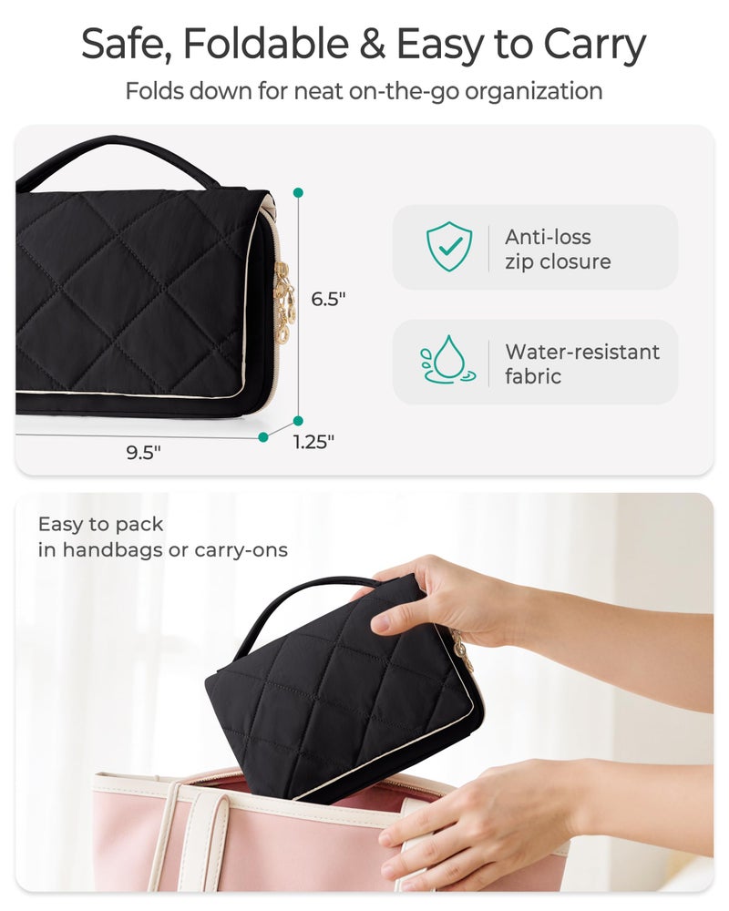 Marscamd Travel Jewelry Organizer Case for Women, Foldable Jewelry Bag for Earrings, Rings, Necklaces, Bracelets, Brooches, Black - Image 5