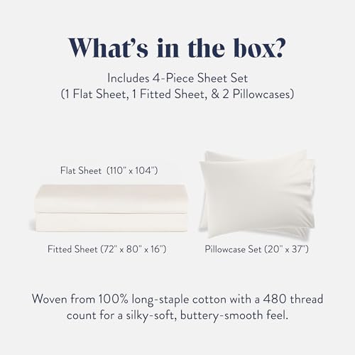 Brooklinen Luxury Sateen 4 Piece Sheet Set - 100% Cotton Bed Sheets, Soft & Durable California King Size Sheets Set in Cream, Oeko-TEX Certified Bedding Set,1 Fitted Sheet,1 Flat Sheet,2 Pillowcases - Image 2