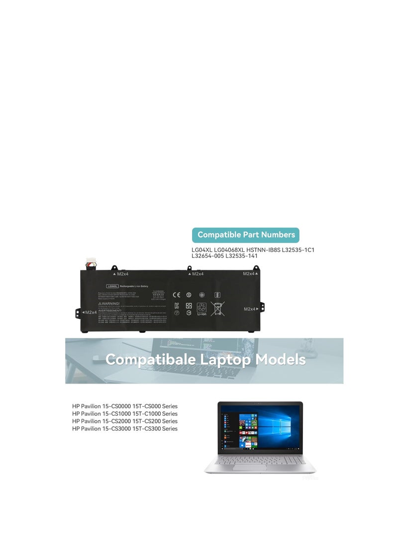 Terabyte LG04XL HSTNN-IB8S L32535-1C1 L32654-005 Laptop Battery for HP Pavilion 15-cs 15-cs0xxx 15-cs1xxx 15-cs2xxx 15-cs3xxx 15-cs3300ng 15-cs3200ng 23ng ng 15-CS3300NG CS3019NF CS3001NF CS2305NG - Image 3