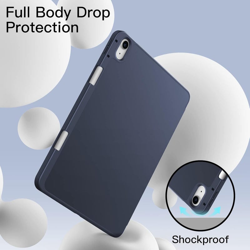 جي تيك حافظة لجهاز آيباد إير 5/4 2022/2020 الجيل الخامس/الرابع 10.9 بوصة مع حامل قلم، تدعم شحن القلم الثاني، غطاء رفيع للجهاز اللوحي مع ظهر ناعم من البولي يوريثان الحراري، خاصية الإيقاظ/السكون التلقائي، أزرق داكن - Image 4