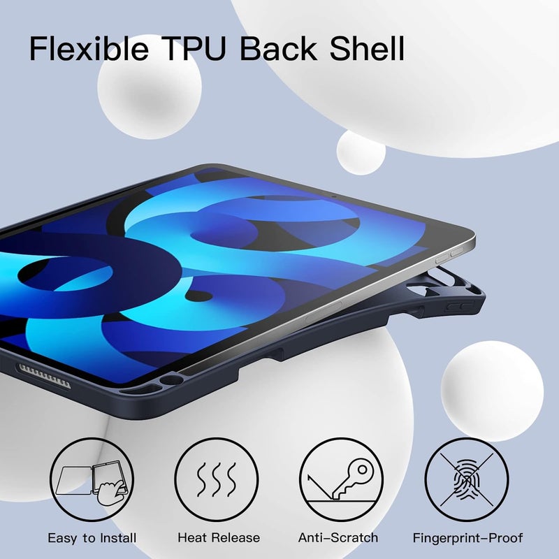 جي تيك حافظة لجهاز آيباد إير 5/4 2022/2020 الجيل الخامس/الرابع 10.9 بوصة مع حامل قلم، تدعم شحن القلم الثاني، غطاء رفيع للجهاز اللوحي مع ظهر ناعم من البولي يوريثان الحراري، خاصية الإيقاظ/السكون التلقائي، أزرق داكن - Image 3