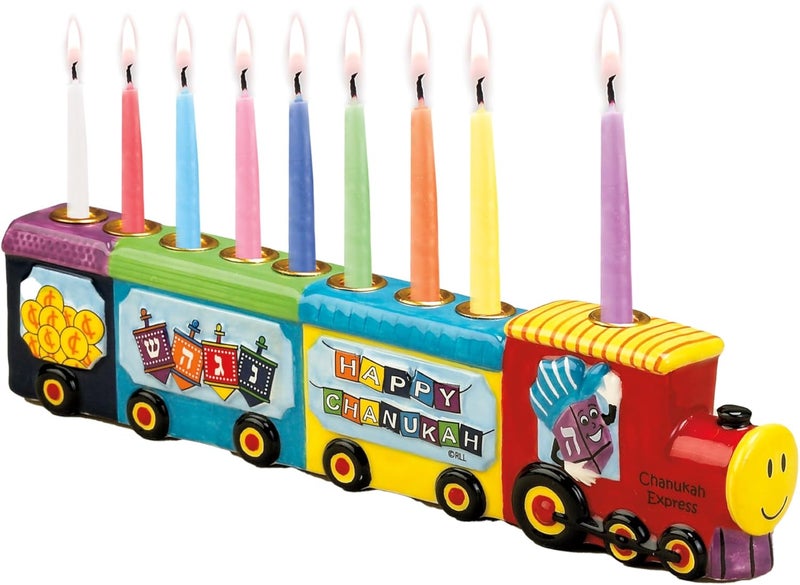 Rite Lite Chanukah Menorah Express Ceramic Menorah, 11.5 Multi-Color Hannukah Train Menora Jewish Holiday Party Favors Goodie Bag Decor Accessories Festival of Lights - Image 1