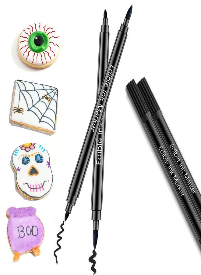 Colaele Black Edible Markers for Cookie Decorating - 2pcs Black Food Coloring Pen Double Sided Fine Tips Edible Pens, Christmas Food Grade Marker Pens for Baking Decorating, Fondant, Chocolate, Frosting - Image 1