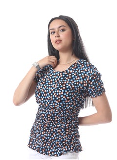 Andora Ruffled Short Sleeves Top With Dotted Pattern - Black, Blue & Red  - Image 5
