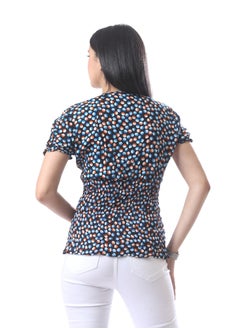 Andora Ruffled Short Sleeves Top With Dotted Pattern - Black, Blue & Red  - Image 4