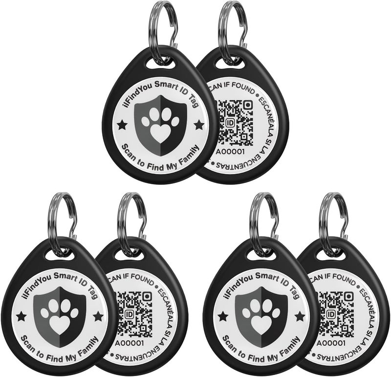 ILFINDYOU 3 Pack Dog Tags Personalized, QR Code Pet ID Tags for Dog Collar, Online Profile, Scan Location Alerts, Black - Image 1