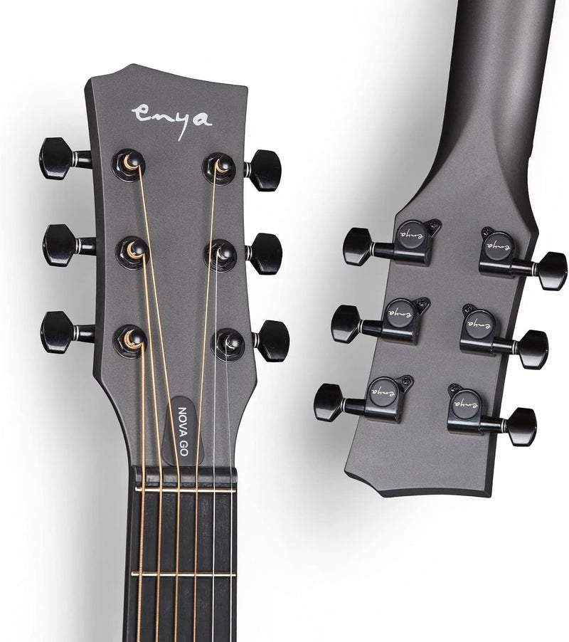 enya NOVA Go SP1 Carbon Fiber Acoustic Electric Guitar with Smart AcousticPlus 35 Inch Travel Acustica Guitarra Starter Bundle Kit of Gig Bag, Strap, Strings, Charging Cable, Instrument Cable,Black - Image 3