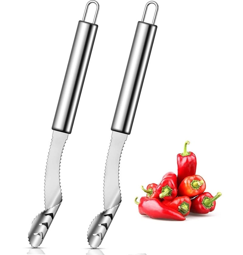 Luxoper Luxoper 2 Pcs Jalapeno Chili Corer Remover Serrated Pepper Seed Remove Tool Stainless Steel Deseeder for Peppers Cucumbers Vegetables Kitchen Gadget for Coring Removing Seeds  - Image 1