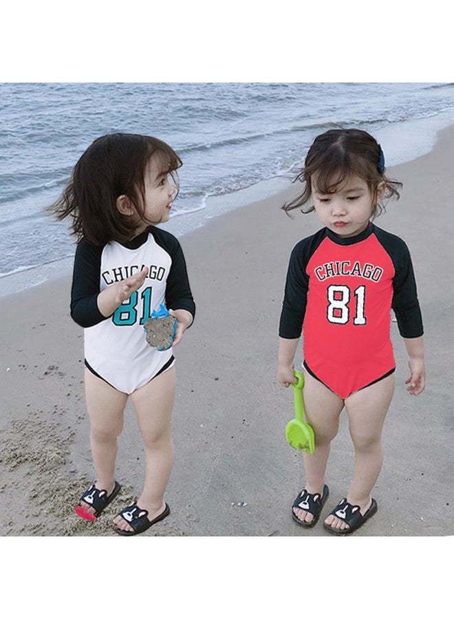 Loquat Children's Swimwear One-piece Girls' Long-sleeved Sunscreen Quick-drying Girls' Cute Baby Korean Hot Spring Swimwear-Color:9605 Red Watermelon- - Image 3