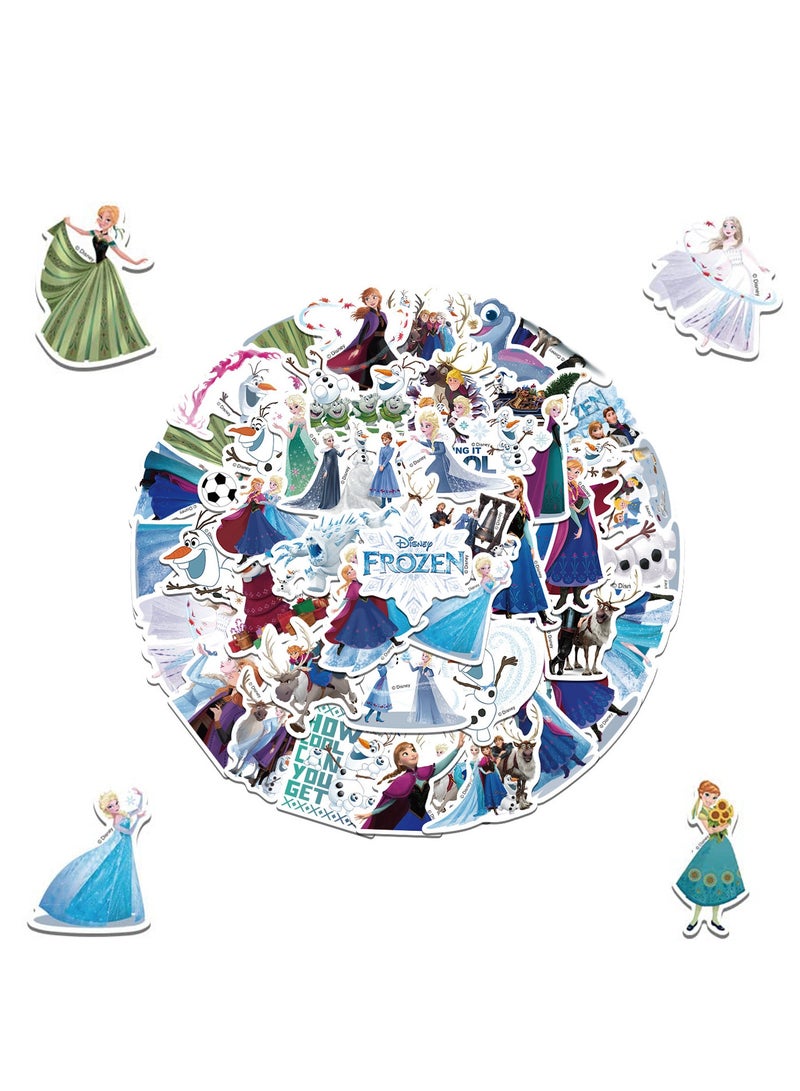 Excefore 50pcs Anna Elsa Princess Stickers for Water Bottles, Cartoon Frozen Girls Stickers, Cute Funny Waterproof Vinyl Decals for Scrapbook Laptop Phone Luggage Snowboard Guitar Bumper - Image 1