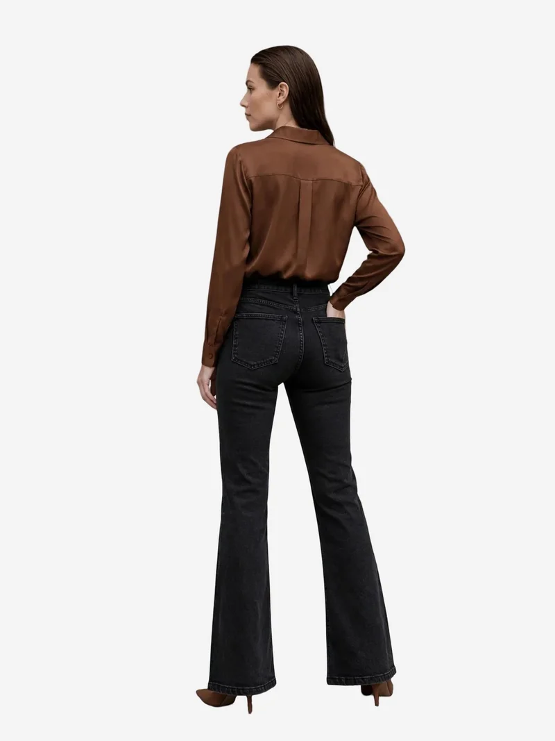 My Fashion Black MY FASHION High Waist Flare Leg Denim Pants for Women | Best Price UAE