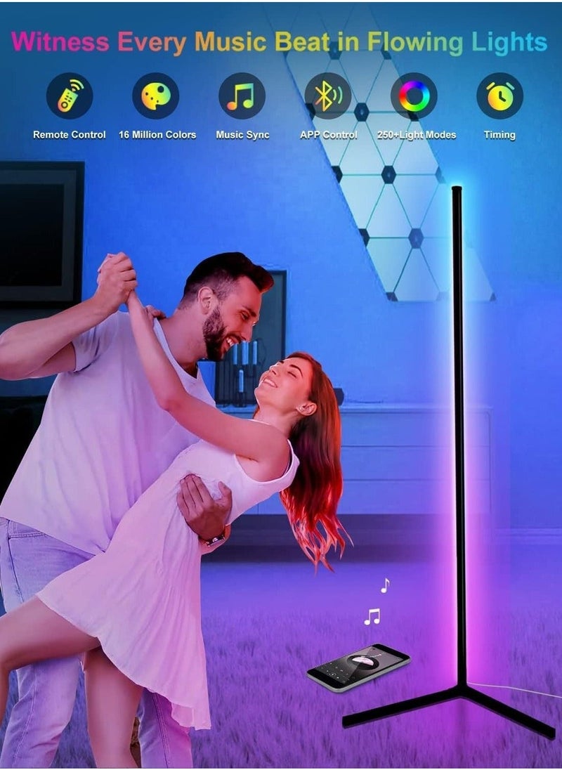 Corner Floor Lamp, Smart RGB Floor Lamp, Dimmable LED Corner Lamp With Music Sync Color Changing APP Control Remote, Standing Floor Lamp for Gaming Living Room Bedroom Birthday Party - Image 3