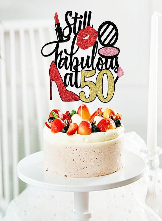 Yetxel Still Fabulous at 50 Cake Topper-Cosmetic high heels Stepping Into 50th Birthday Anniversary Wedding Party celebration cake decoration (50) - Image 4