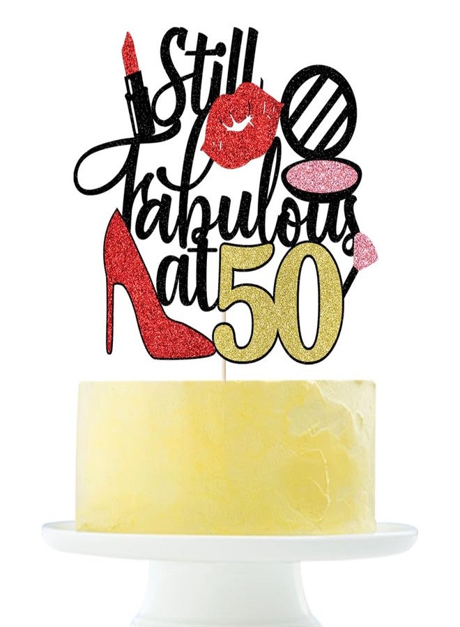 Yetxel Still Fabulous at 50 Cake Topper-Cosmetic high heels Stepping Into 50th Birthday Anniversary Wedding Party celebration cake decoration (50) - Image 3