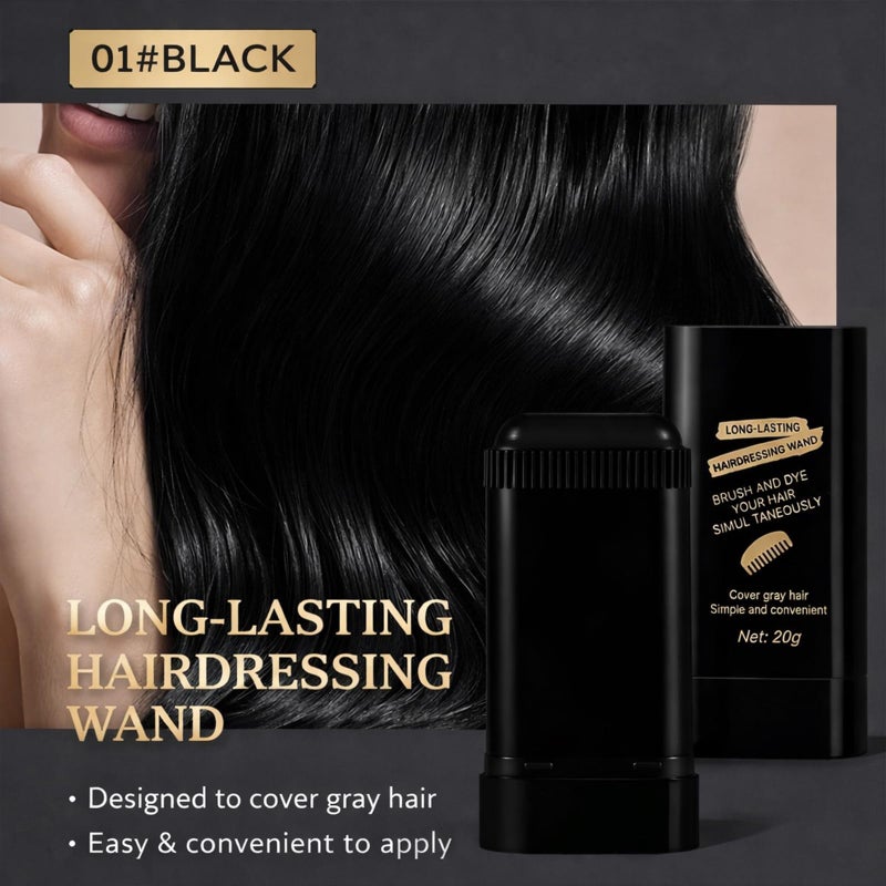 pewatul 2-in-1 Hair Color Stick & Comb, Long-Lasting Waterproof Color,Sweat-Proof, Quick Root Touch-Up, Easy Root Coverage for Everyday Styling, For Women & Men (BLACK) - Image 2