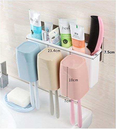 MeRaYo Self Adhesive Plastic Wall Mounted Toothbrush Holder for Bathroom with 3 Slot for Keeping Toothpaste, Cream, Lotion & Shampoo (White Color) - Image 3
