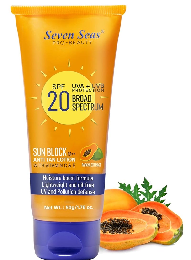 سيفين سيز لوشن مضاد للسمرة من سيفن سيز مع فيتامين C وE SPF 50 وPA UVA UVB حماية واسعة الطيف من مستخلص البابايا - Image 1