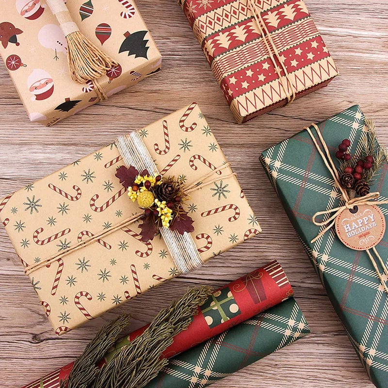 Christmas Gift Wrapping Paper Sheets Christmas Design with 10 tags,Birthday Kraft Brown Wrapping Paper set for Weddings, Graduations,Boys, Girls,Women, All Occasion (Christmas) - Image 4