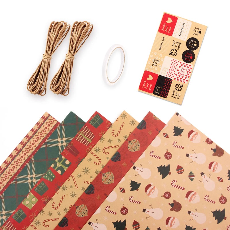 Christmas Gift Wrapping Paper Sheets Christmas Design with 10 tags,Birthday Kraft Brown Wrapping Paper set for Weddings, Graduations,Boys, Girls,Women, All Occasion (Christmas) - Image 1