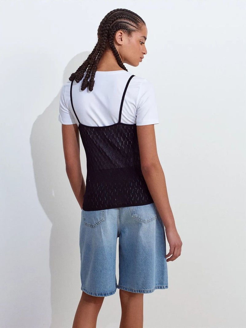 DILVIN Textured Crop Cami Blouse With Bow Detail - Image 2