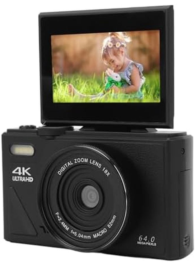 Black 4K Digital Camera 64MP 18x Zoom 3 Inch Flip Screen Mirrorless Camera For Travel - Image 2