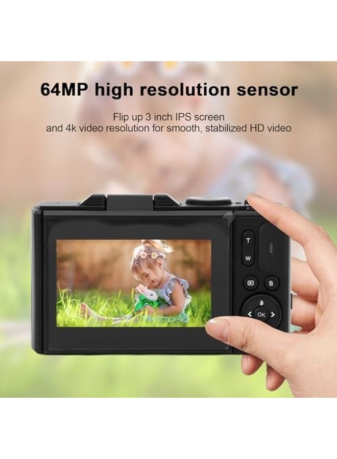 Black 4K Digital Camera 64MP 18x Zoom 3 Inch Flip Screen Mirrorless Camera For Travel - Image 4