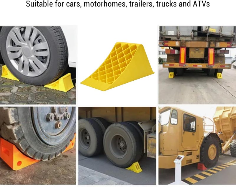 Wheel Chocks, Yellow Heavy Duty Wheel Stopper, High Visibility Premium Plastic RV Wheel Chocks for Car Travel Trailers RV Truck ATV - Image 4