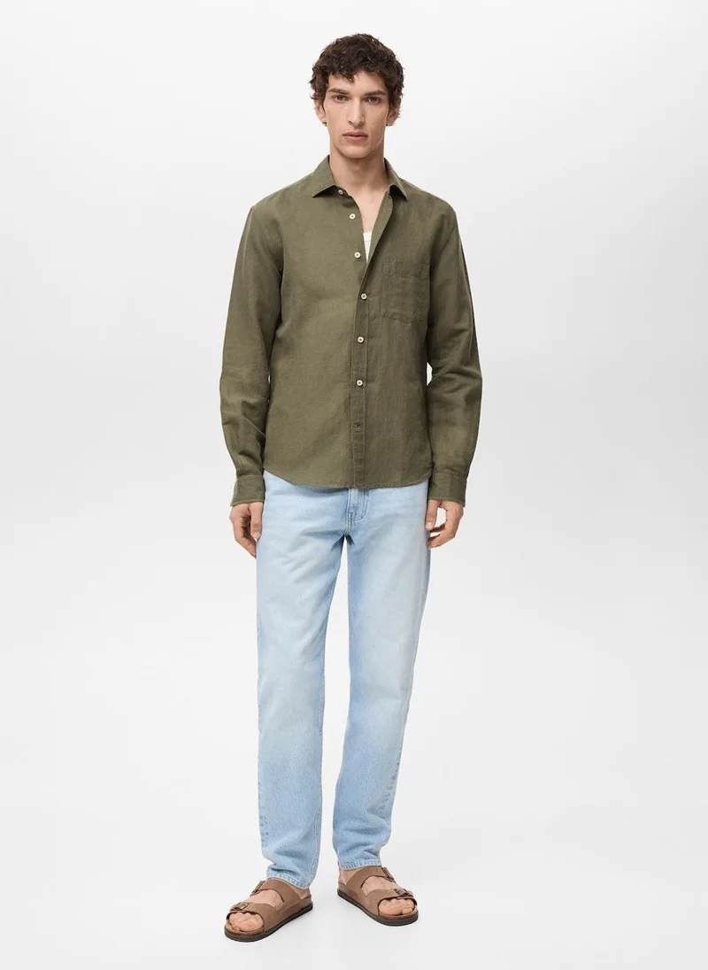 Mango Man Casual Classic Fit Linen Shirt