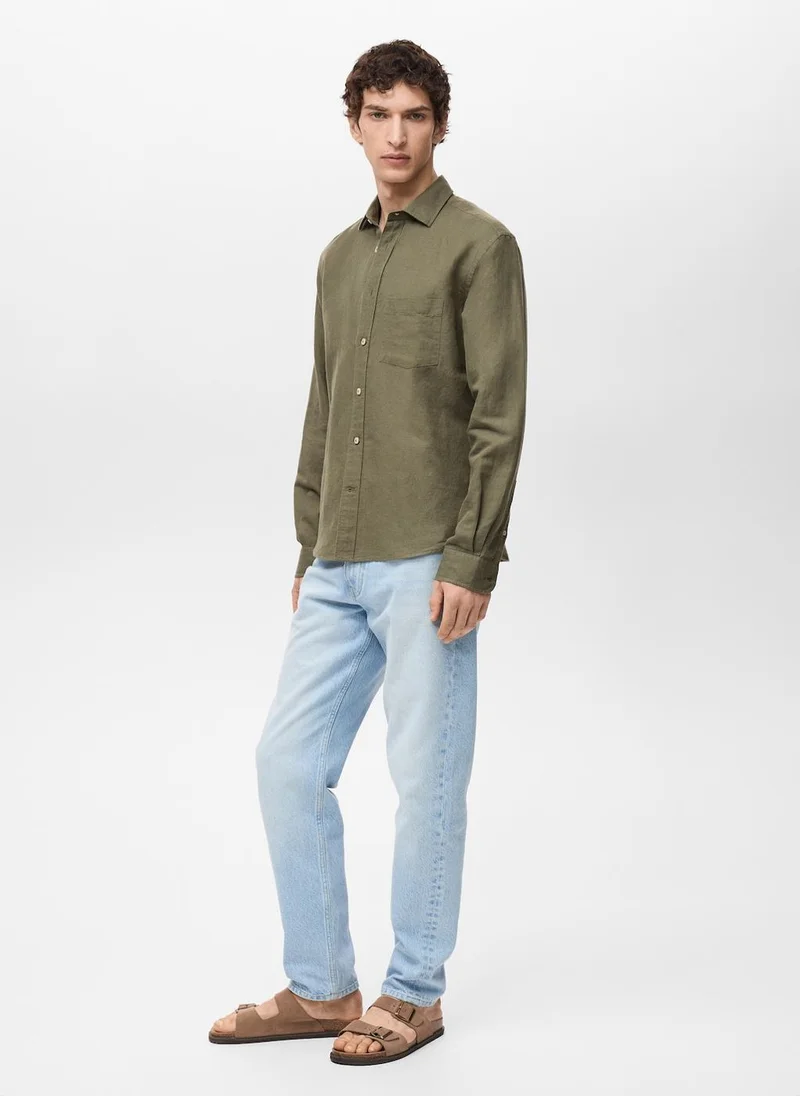 Mango Man Casual Classic Fit Linen Shirt