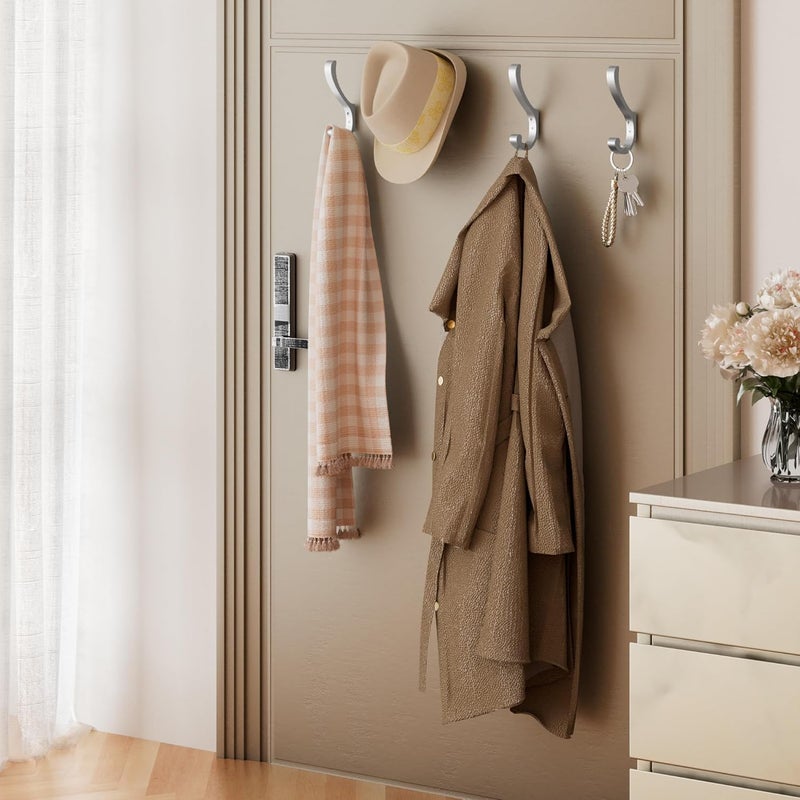 jockcaras Silver Coat Hooks Wall Mount - Wall Hooks For Hanging Heavy Duty (30LB),Large Coat Hanger Wall Hangers,Metal Hooks For Hanging Towels,Backpack,Hat,Jacket,Key,Bag,Purse,Clothes,Robe,Dog Leash (4 Pack) - Image 3
