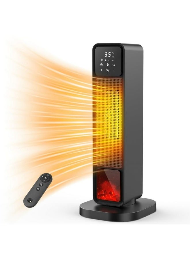 BlueFire 2200W Ceramic Tower Heater & Fan for Home – All-Season Space Heater with 3D Flame Effect, Digital Thermostat, Remote Control, Timer, Child Lock, 120° Oscillation, Touchscreen Panel, ETL Certified, 24-Inch Portable Heater for Bedroom, Living Room, Office – Black - Image 1
