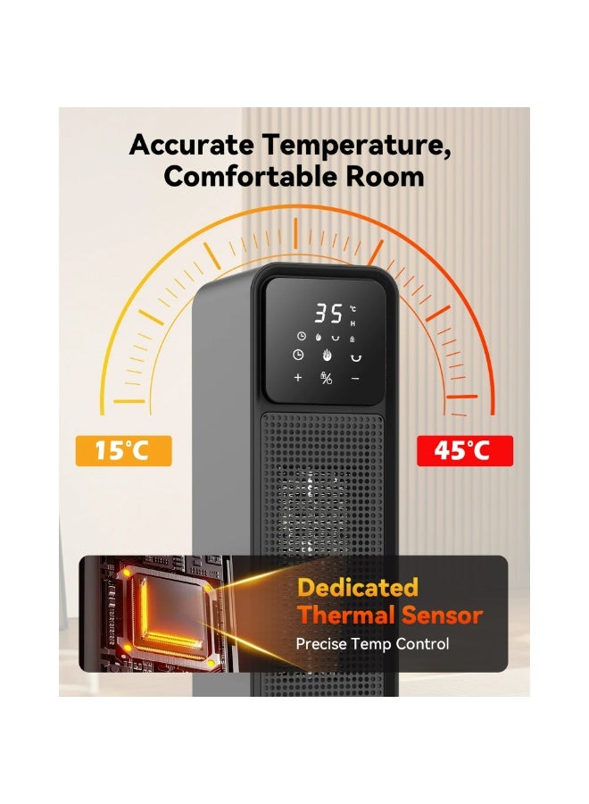 BlueFire 2200W Ceramic Tower Heater & Fan for Home – All-Season Space Heater with 3D Flame Effect, Digital Thermostat, Remote Control, Timer, Child Lock, 120° Oscillation, Touchscreen Panel, ETL Certified, 24-Inch Portable Heater for Bedroom, Living Room, Office – Black - Image 2