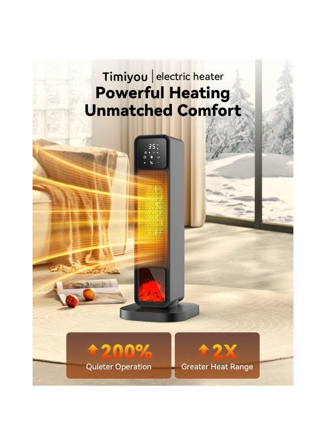 BlueFire 2200W Ceramic Tower Heater & Fan for Home – All-Season Space Heater with 3D Flame Effect, Digital Thermostat, Remote Control, Timer, Child Lock, 120° Oscillation, Touchscreen Panel, ETL Certified, 24-Inch Portable Heater for Bedroom, Living Room, Office – Black - Image 4