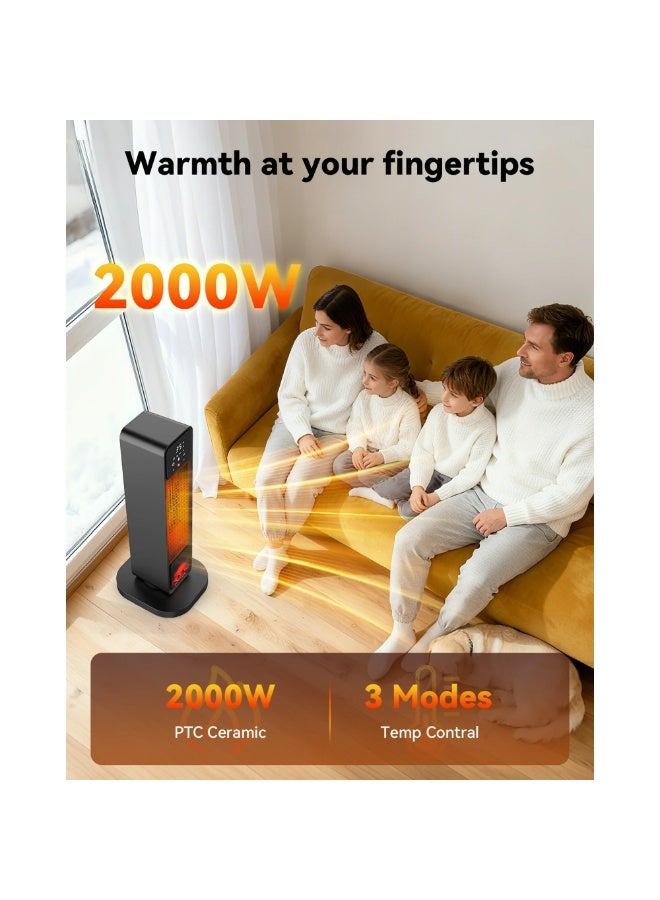 BlueFire 2200W Ceramic Tower Heater & Fan for Home – All-Season Space Heater with 3D Flame Effect, Digital Thermostat, Remote Control, Timer, Child Lock, 120° Oscillation, Touchscreen Panel, ETL Certified, 24-Inch Portable Heater for Bedroom, Living Room, Office – Black - Image 3