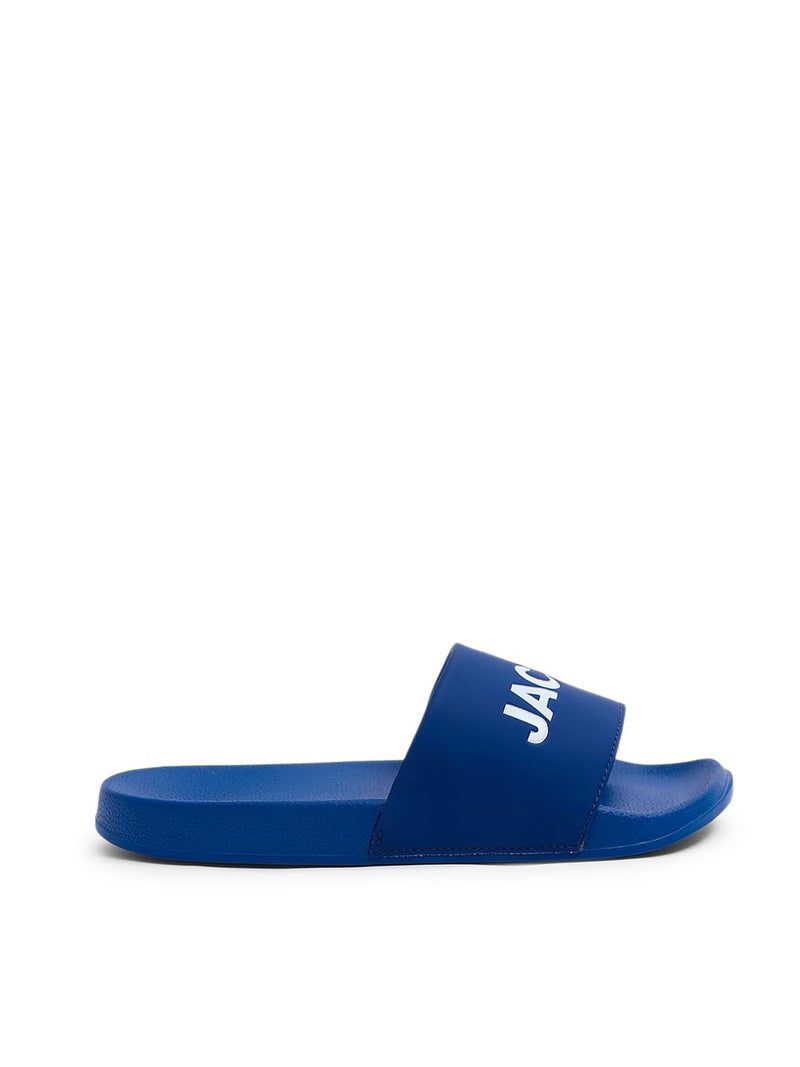 Jack & Jones Dark Blue Logo Print Pool Sliders - Image 3