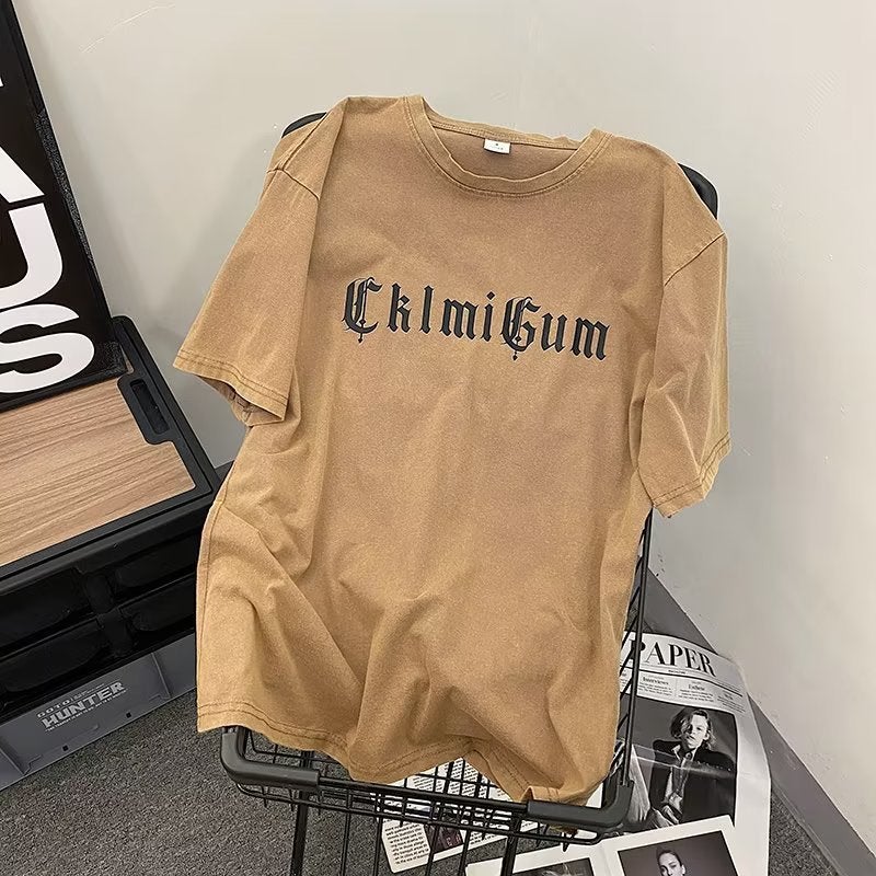 Washed Distressed American Heavy Short-Sleeved Women'S T-Shirt Men'S Ins Fashionable Brand Streaming Loose Printed Cotton Plus Size Couple'S Top - Image 4