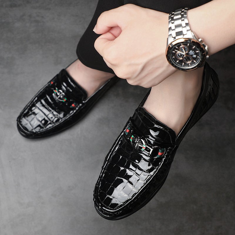 New First Layer Cowhide Men'S Pea Shoes Patent Leather Casual Lazy Shoes Fashion Trend European Men'S Single Shoes Leather Shoes Soft - Image 5
