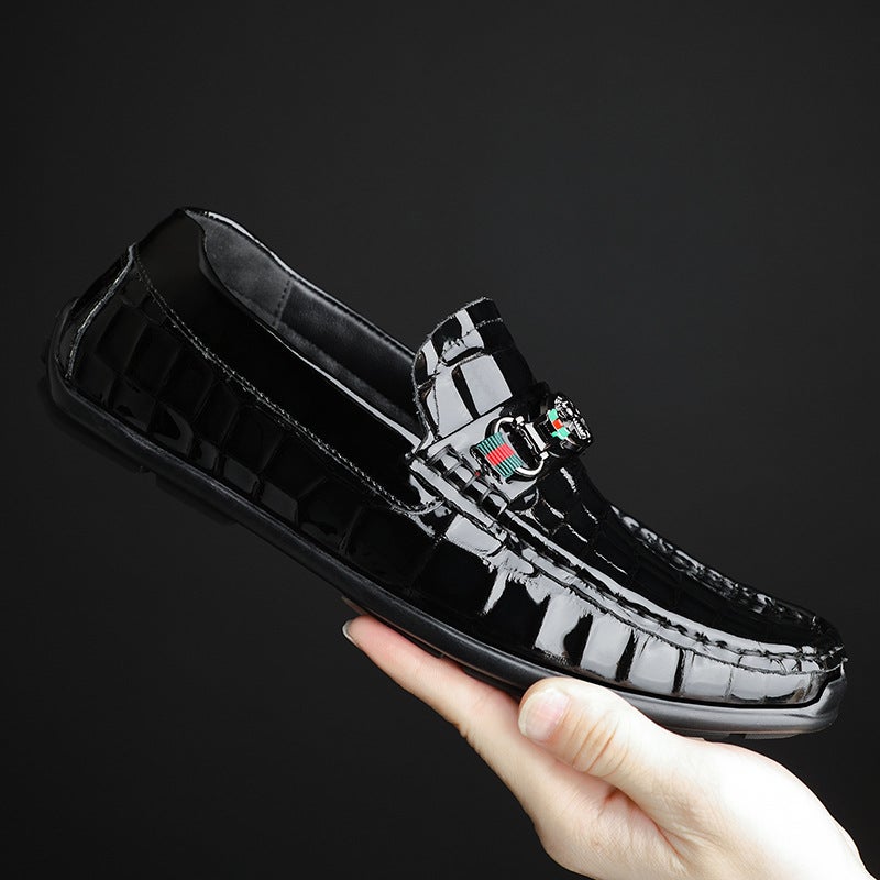 New First Layer Cowhide Men'S Pea Shoes Patent Leather Casual Lazy Shoes Fashion Trend European Men'S Single Shoes Leather Shoes Soft - Image 3