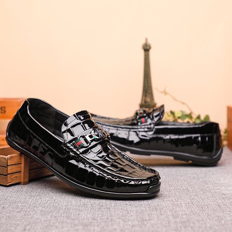 New First Layer Cowhide Men'S Pea Shoes Patent Leather Casual Lazy Shoes Fashion Trend European Men'S Single Shoes Leather Shoes Soft - Image 2