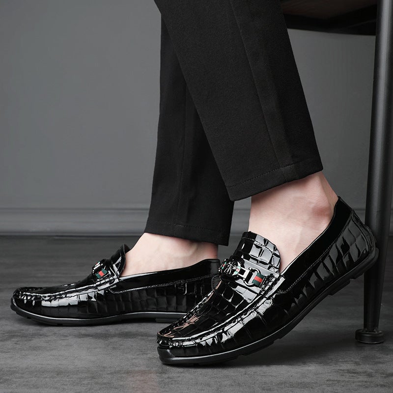 New First Layer Cowhide Men'S Pea Shoes Patent Leather Casual Lazy Shoes Fashion Trend European Men'S Single Shoes Leather Shoes Soft - Image 4