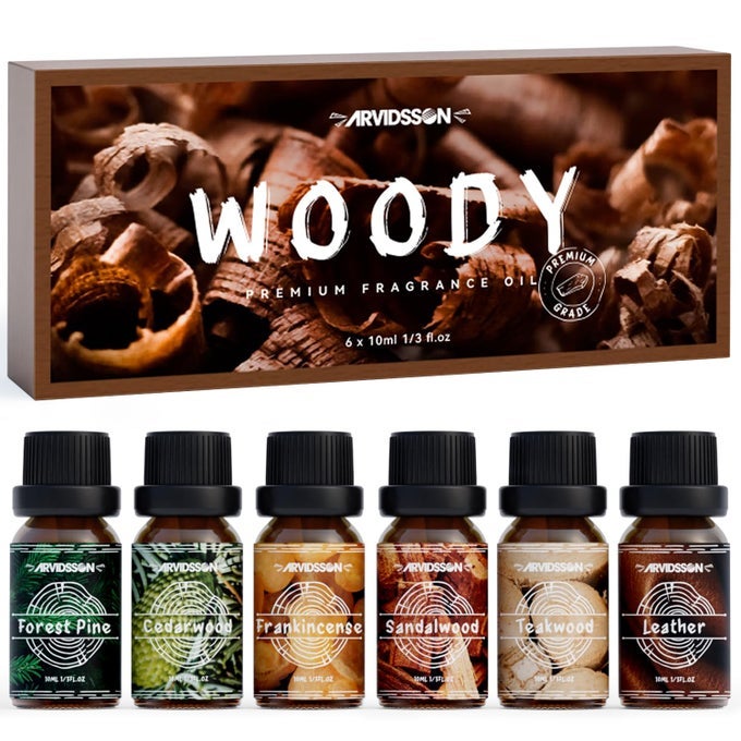 WOODY ESSENTIAL OILS SET WOODSY FRAGRANCE OIL FOR CANDLE MAKING SANDALWOOD LEATHER TEAKWOOD FRANKINCENSE CEDARWOOD PINE DIFFUSER ESSENTIAL OIL FOR MEN AND WOMEN