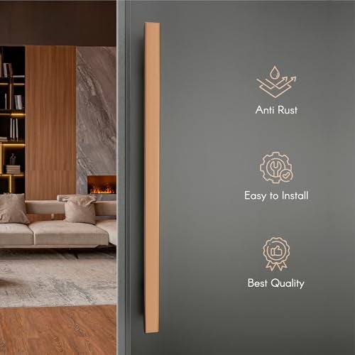 LAPO Stainless Steel Pull Handle for Main Doors | 24 Inch Square Pull Bar for Office Doors | Rose Gold Finish | Fits 30–100mm Door Panels |Designed for Glass & Wooden Doors| 3 Years Warranty - Image 4